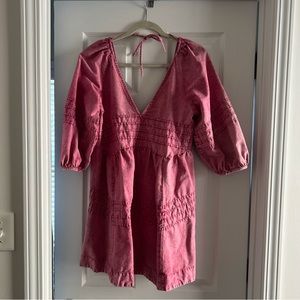 Free People pink denim open back minidress